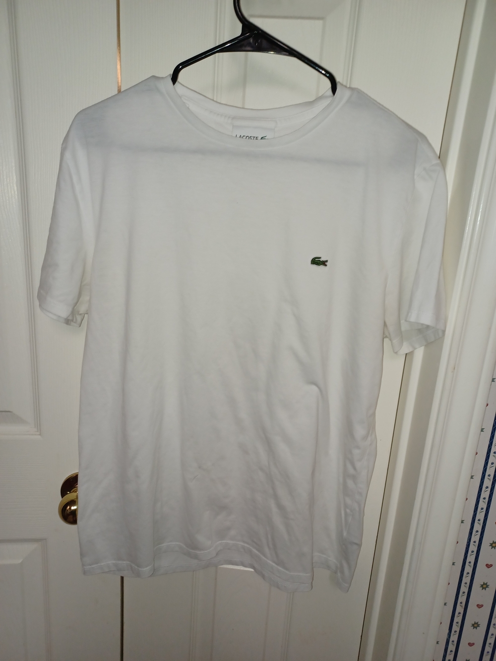Lacoste White Short Sleeve Crew T-Shirt with Green Crocodile
